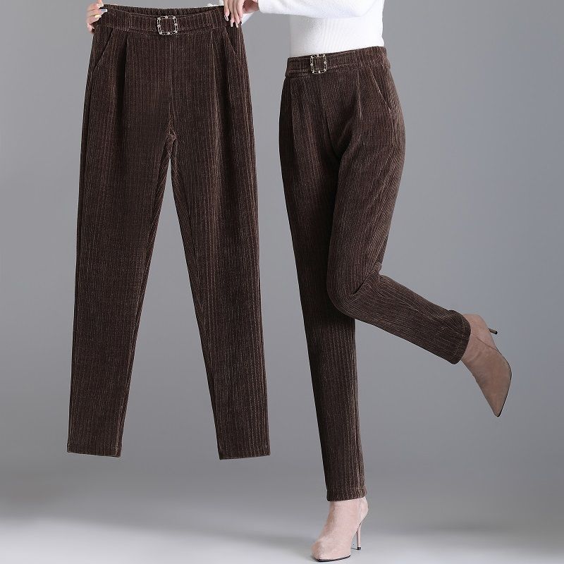 Fleece thickened chenille harem pants women's autumn and winter high waist nine-point slim slim all-match drape-like trousers women