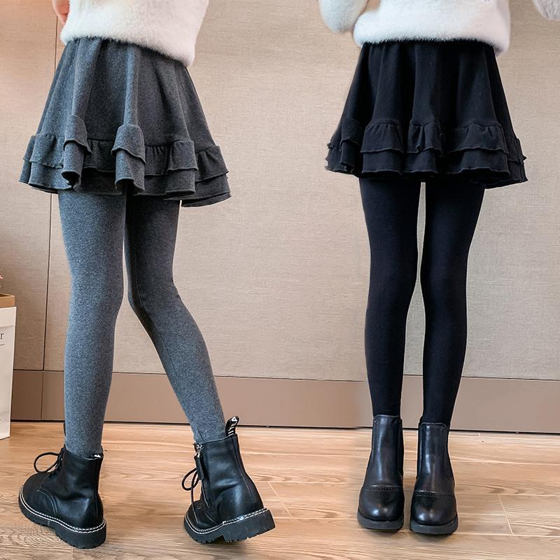 女童打底褲加絨假兩件裙褲春秋女孩洋氣彈力褲子外穿兒童秋冬長褲