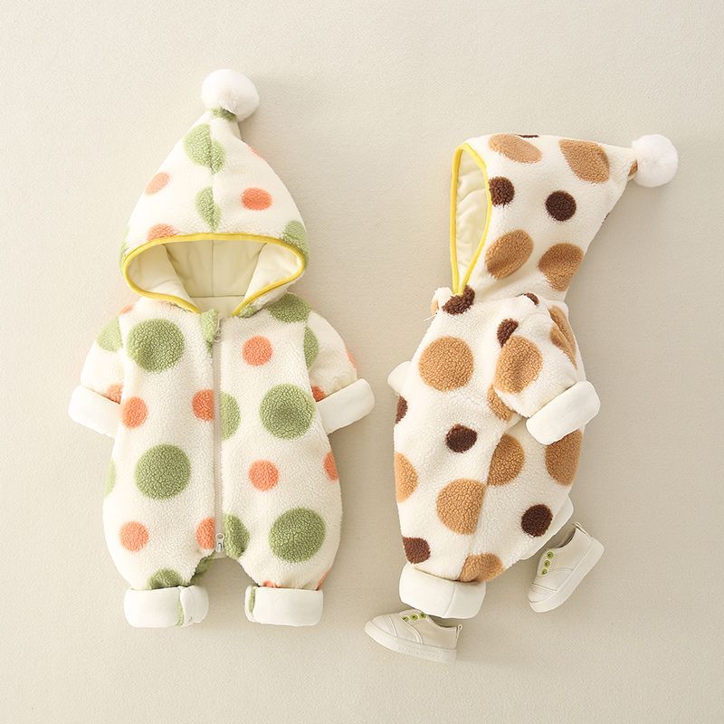 Baby clothes for autumn and winter, plus velvet and thickening, for one-year-old male and female babies, winter warm jumpsuits, super cute hug clothes for outings
