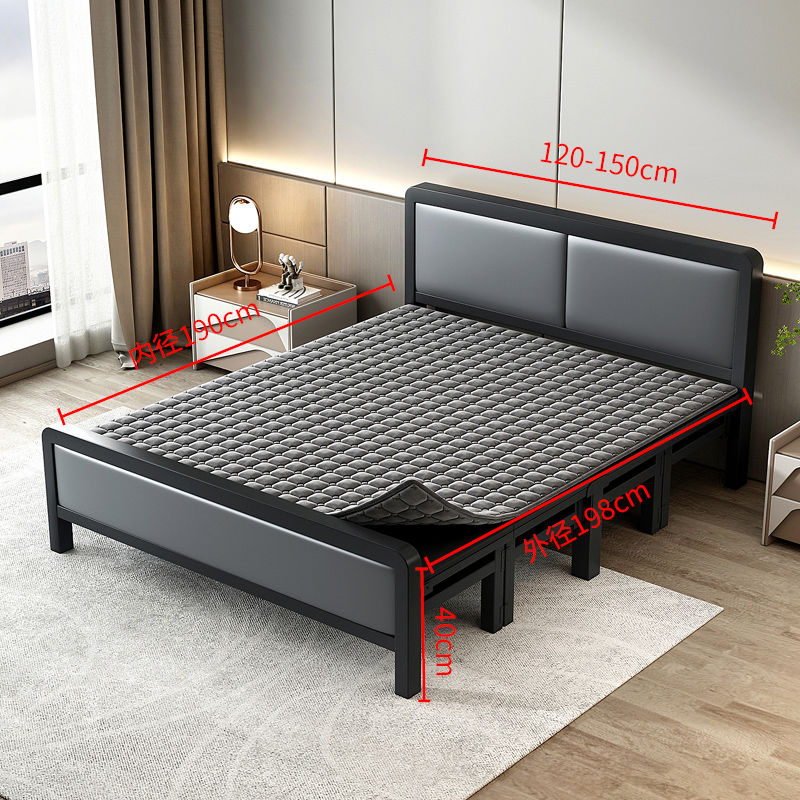 Foldable bed Four fold machine Single person Double bed Wooden bed Iron bed simple and easy noon break Portable Hard board bed Lunch break bed