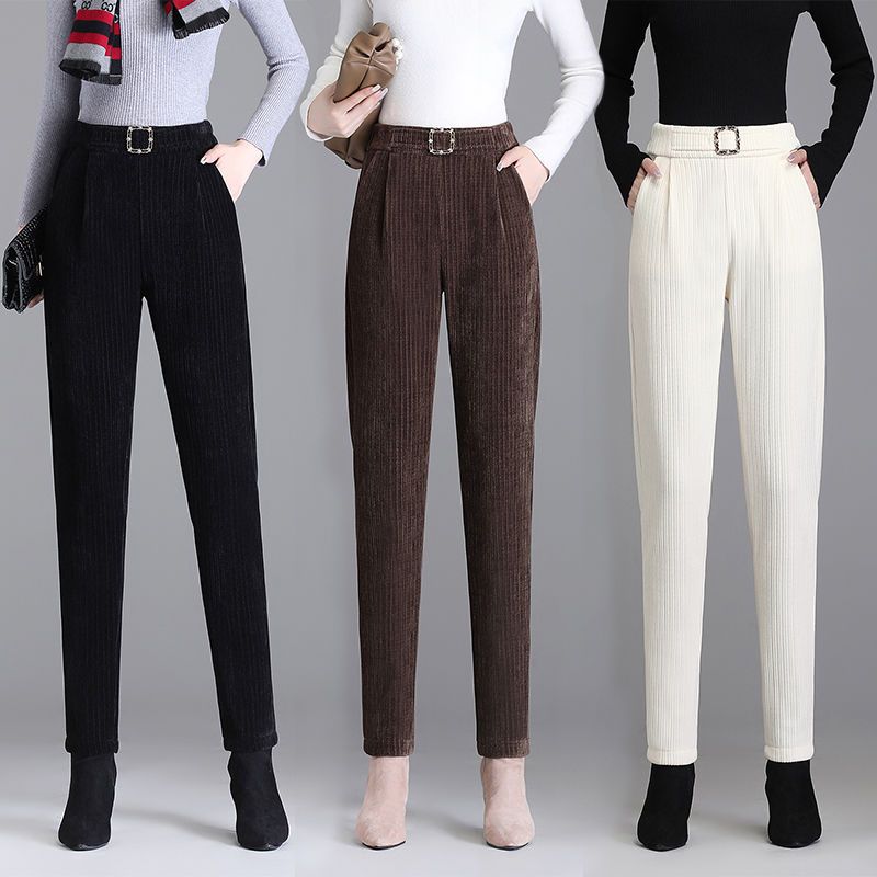 Fleece thickened chenille harem pants women's autumn and winter high waist nine-point slim slim all-match drape-like trousers women