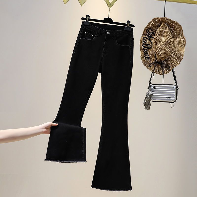  new style micro-flared pants female autumn and winter raw edge flared pants nine-point pants high waist Korean version slimming small black trousers trousers