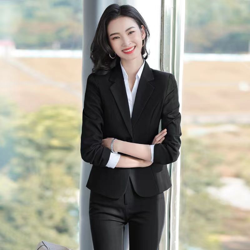Professional wear blue suit suit female bank manager formal dress spring and autumn self-cultivation college student interview ladies overalls