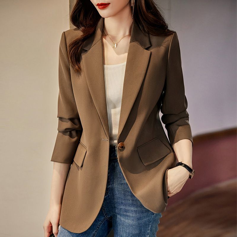 Coffee color suit jacket female spring and autumn  new Korean version loose high-end design sense niche ladies suit jacket