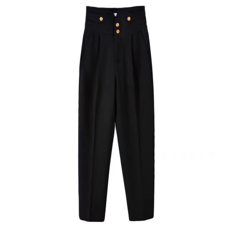 Women's latest Western-style trousers with a sense of high waist black pencil pants suit pants women's leg-showing long trousers