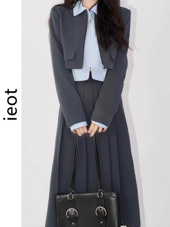 2022 New Early Autumn Three-piece Women's Clothes Short Suit Small Jacket Simple Design Pleated Skirt Suit 【Will be released on January 4】