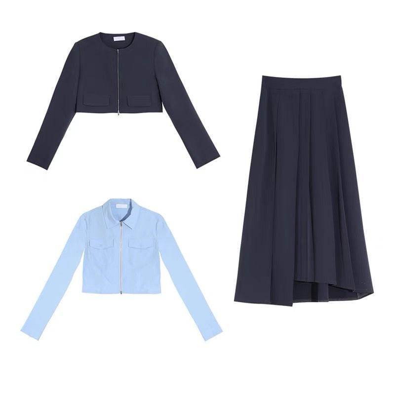 2022 New Early Autumn Three-piece Women's Clothes Short Suit Small Jacket Simple Design Pleated Skirt Suit 【Will be released on January 4】