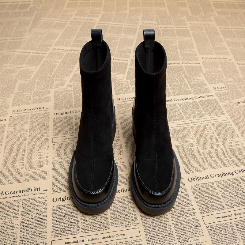 Thick heel waterproof platform Martin boots women's soft bottom small height increase splicing short boots matte elastic thin boots all-match