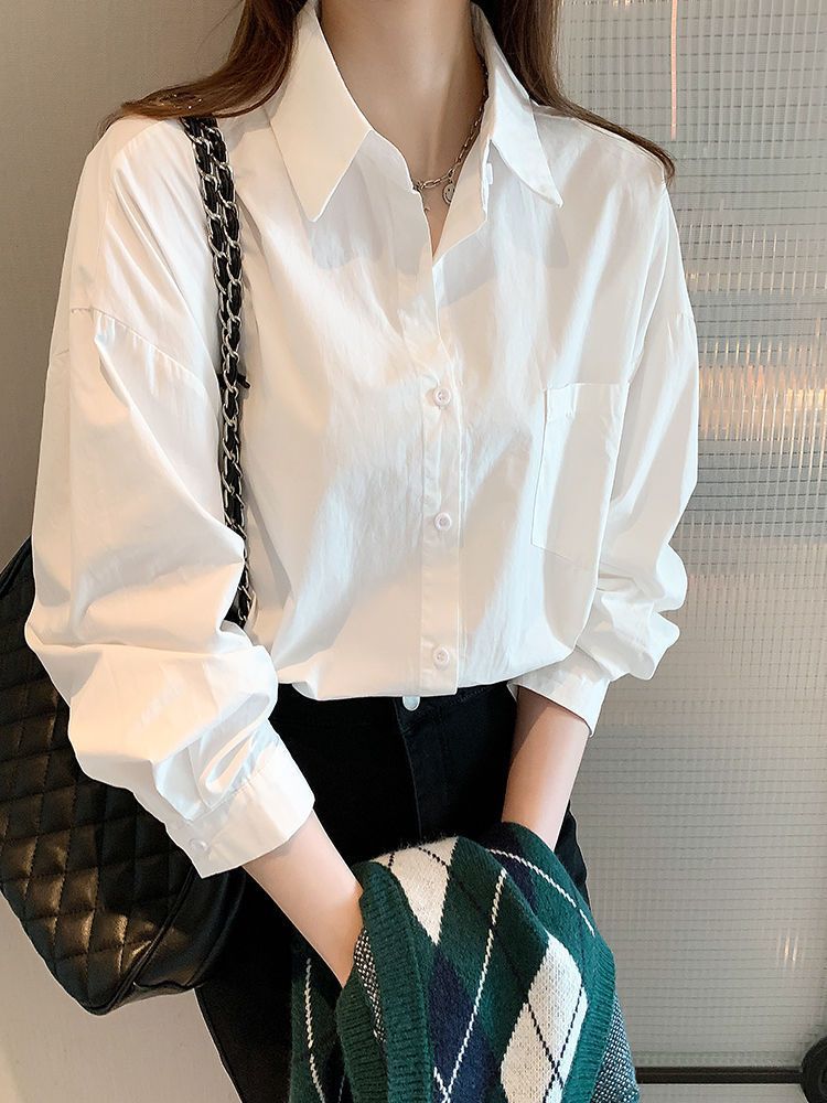 氣質白襯衫女新款設計感小眾上衣休閒打底衫百搭長袖內搭疊穿襯衣