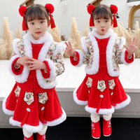 女童汉服儿童加厚古装中国风冬季唐装小宝宝拜年服新款小女孩礼服