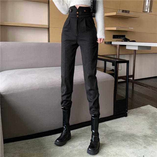 Women's latest Western-style trousers with a sense of high waist black pencil pants suit pants women's leg-showing long trousers