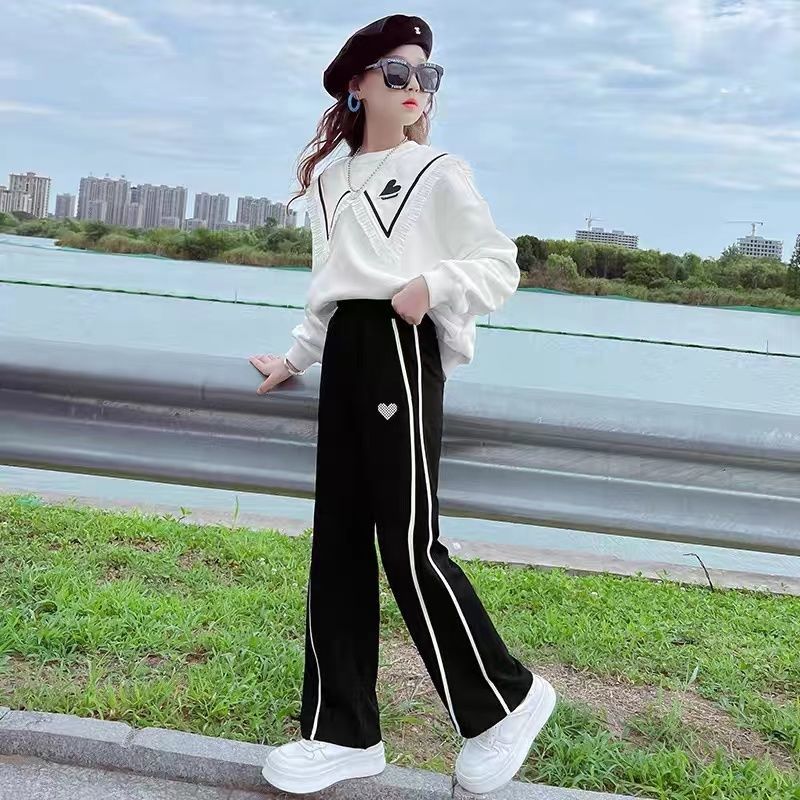 女童春秋款套裝2022年新款兒童衛衣女孩闊腿褲洋氣休閒大童兩件套