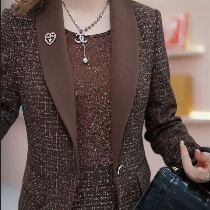 Bolai worsted high-end two-piece long-sleeved dress small suit jacket temperament slim noble lady suit female