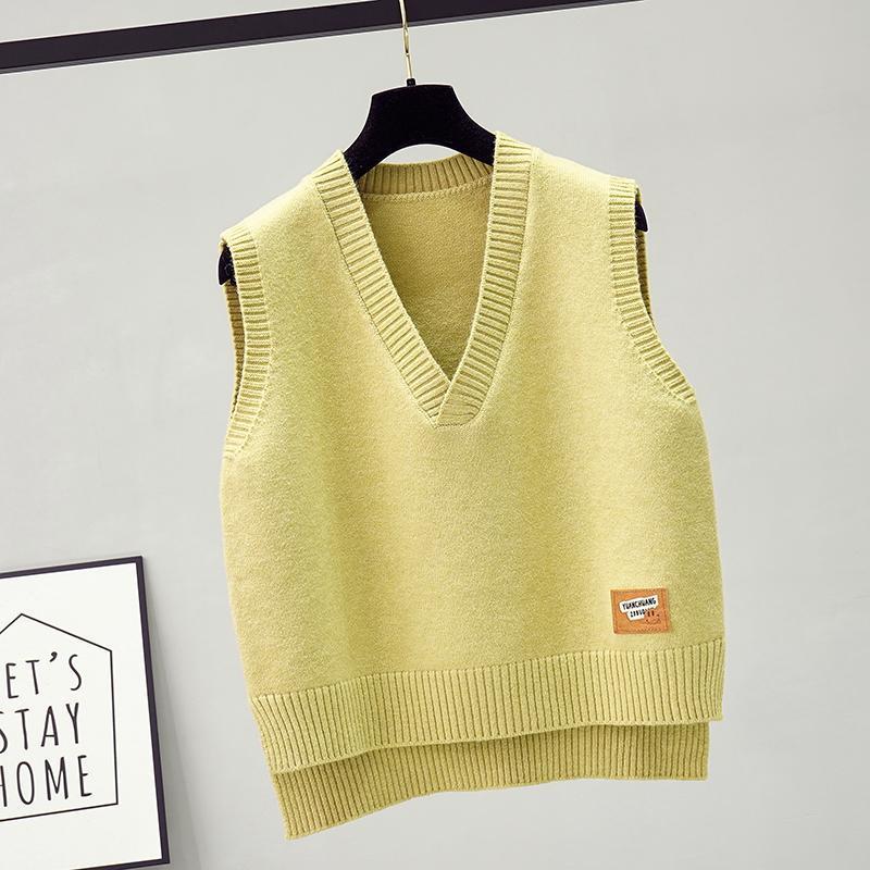 Knitted vest women's autumn new label solid color V-neck sweater all-match outerwear vest jacket women