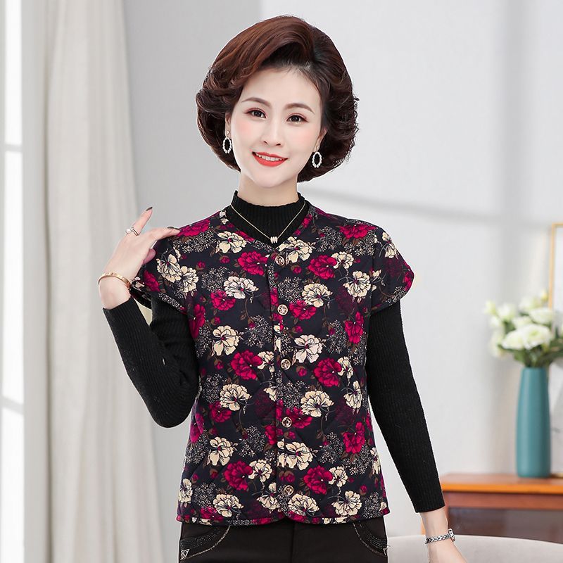 Autumn and winter middle-aged and elderly ladies wear cotton waistcoat mother's clothing thickened warm vest large size vest shoulder close-fitting vest
