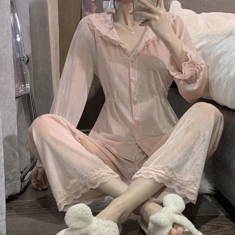 Princess wind gold velvet pajamas women's winter 2021 new temperament sweet long-sleeved trousers home service two-piece set