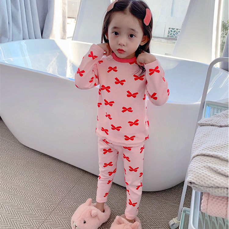 Baby autumn clothes and long johns suit spring and autumn new girls' pajamas children's cotton plus velvet thermal underwear home service