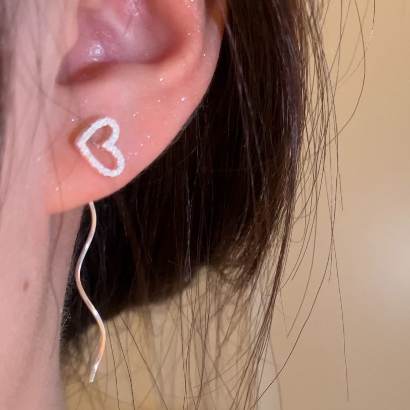 简约爱心波浪形耳线耳环小众气质高级感设计轻奢耳钉2022年新款潮