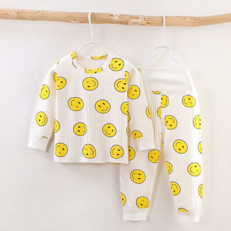 Baby autumn clothes and long johns set pure cotton high waist belly protection children's home clothes spring, autumn and winter baby cotton pajamas trendy