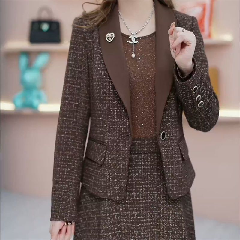 Bolai worsted high-end two-piece long-sleeved dress small suit jacket temperament slim noble lady suit female