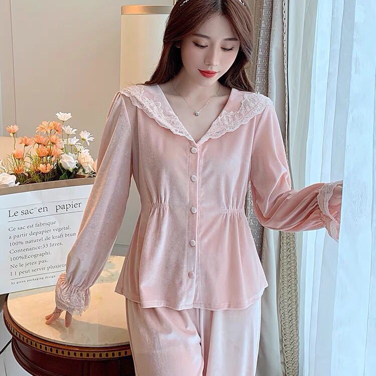 Princess wind gold velvet pajamas women's winter 2022 new temperament sweet long-sleeved trousers home service two-piece set