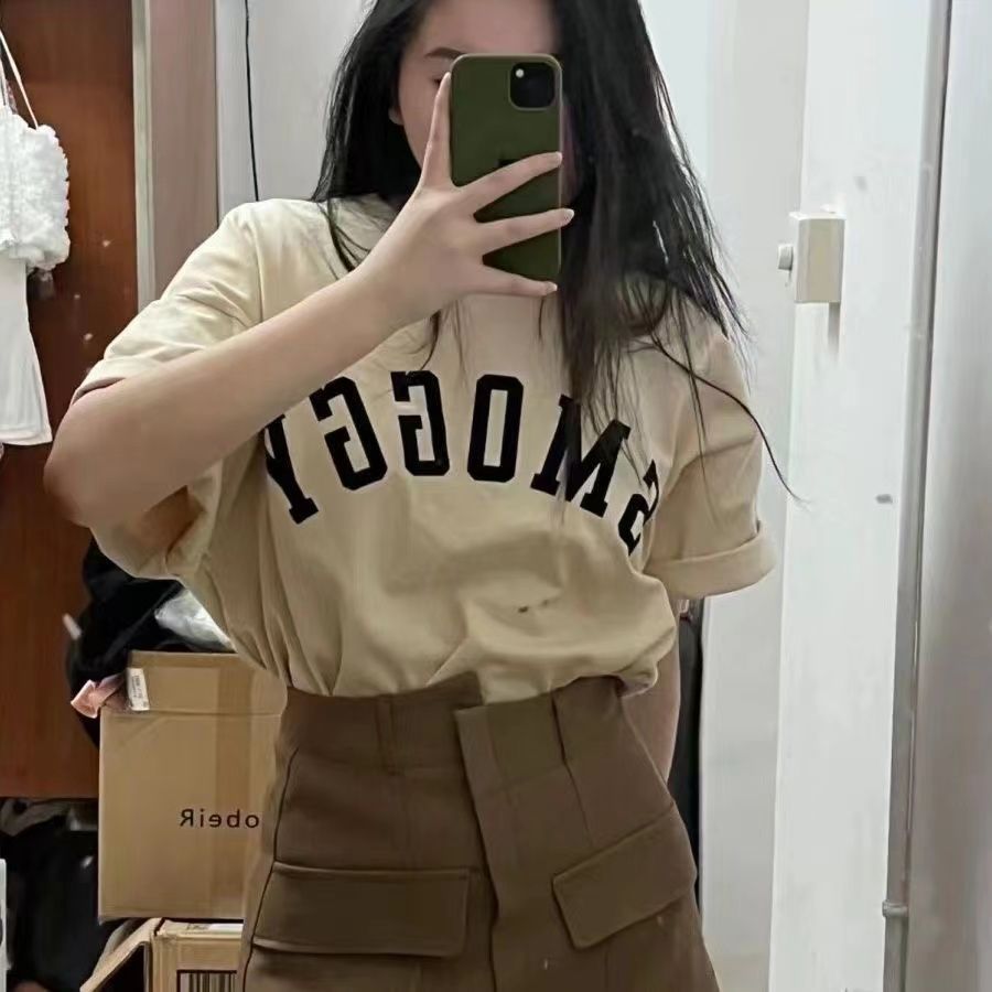 100%純棉短袖上衣2022夏季國潮男女同款字母印花情侶t恤學生半袖