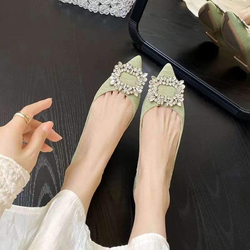 Pointed-toe single shoes women's summer style flat bottom 2022 new autumn black shoes small fragrant wind shallow mouth spring and autumn scoop shoes autumn