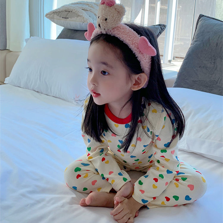 Baby autumn clothes and long johns suit spring and autumn new girls' pajamas children's cotton plus velvet thermal underwear home service