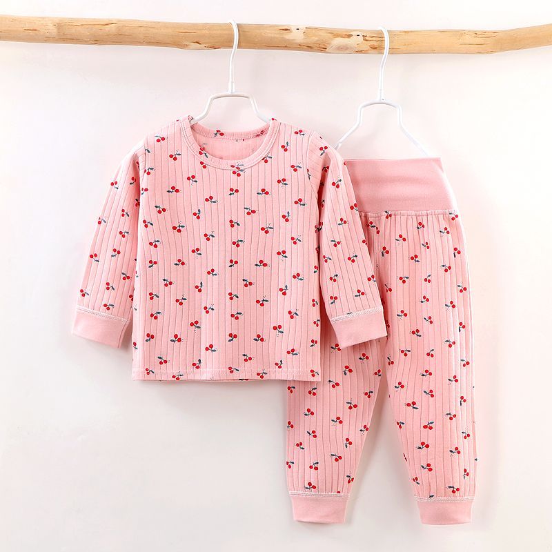 Baby autumn clothes and long johns set pure cotton high waist belly protection children's home clothes spring, autumn and winter baby cotton pajamas trendy