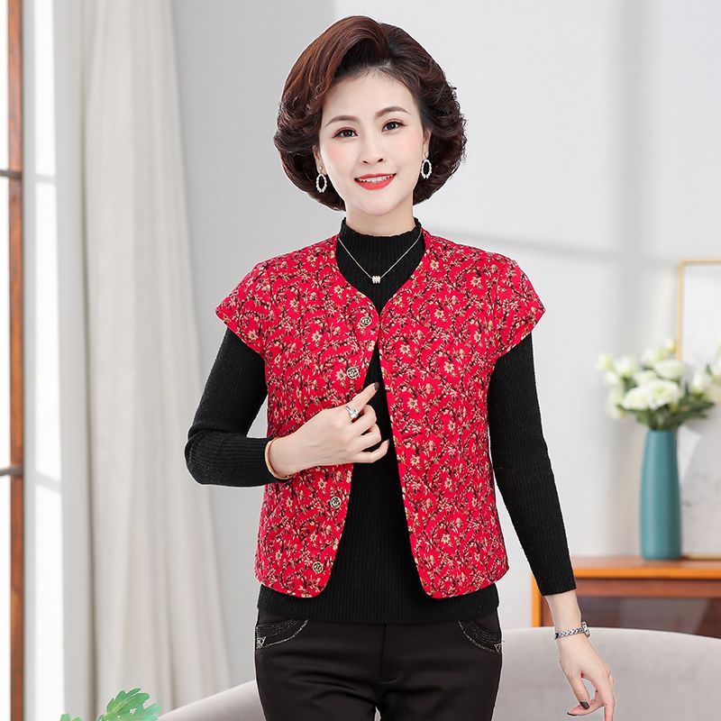 Autumn and winter middle-aged and elderly ladies wear cotton waistcoat mother's clothing thickened warm vest large size vest shoulder close-fitting vest