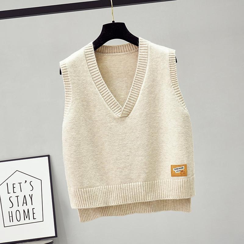 Knitted vest women's autumn new label solid color V-neck sweater all-match outerwear vest jacket women