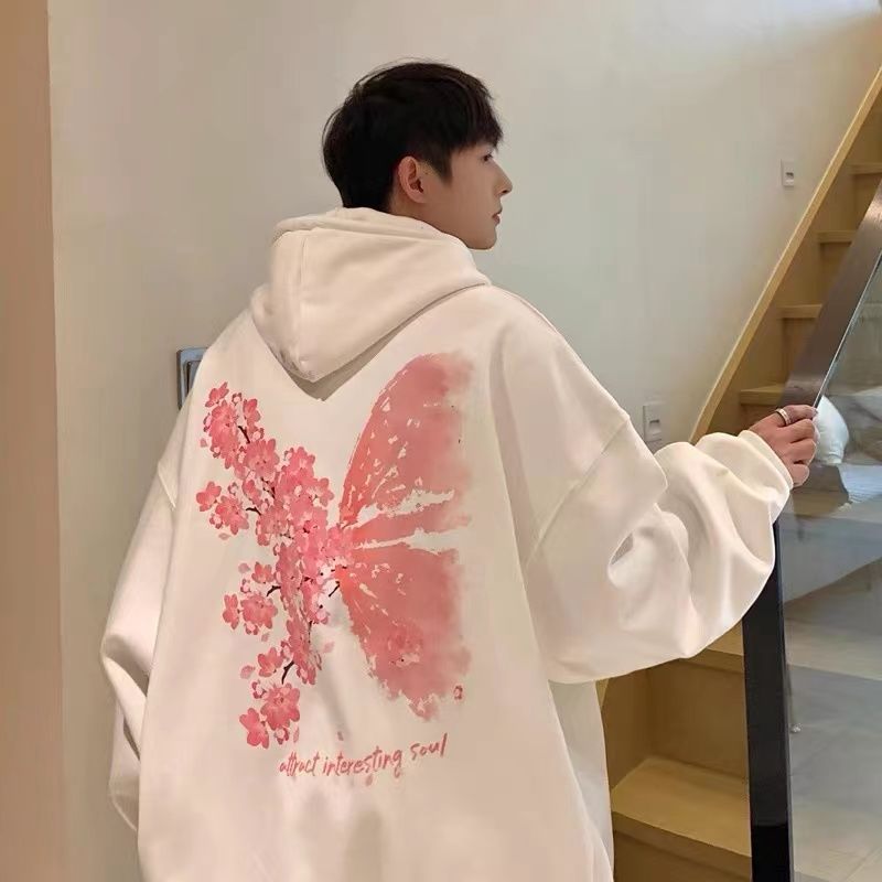 100%純棉櫻花休閒連帽衛衣男女美式hiphop潮牌in痞帥寬鬆加絨加厚