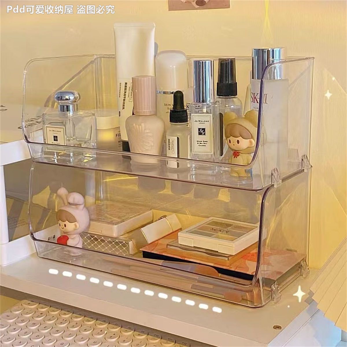 化妆品收纳盒桌面梳妆台整理盒透明放面膜盒家用宿舍护肤品置物架