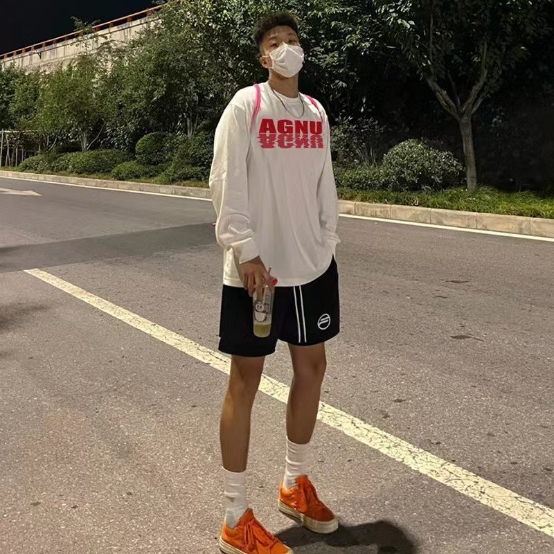 美式街頭字母印花純棉長袖T恤男士秋季新款百搭圓領寬鬆上衣外穿