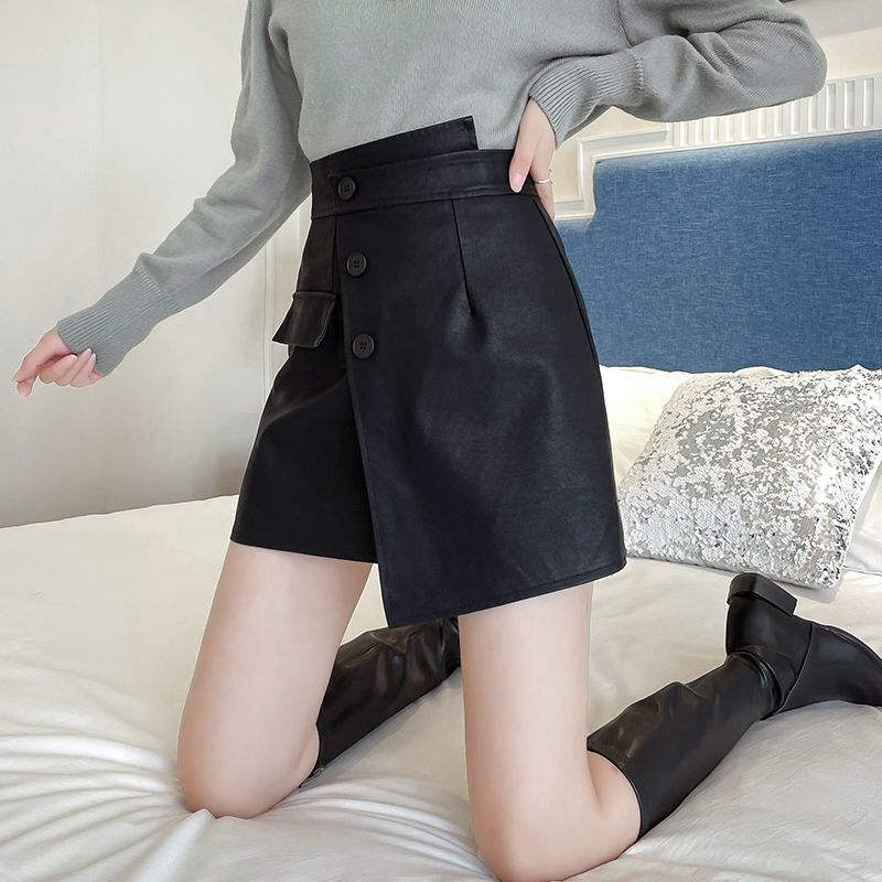 Irregular leather skirt, skirt, autumn and winter 2023 new high-waisted A-line skirt, fashionable hip-covering skirt, versatile slimming short skirt