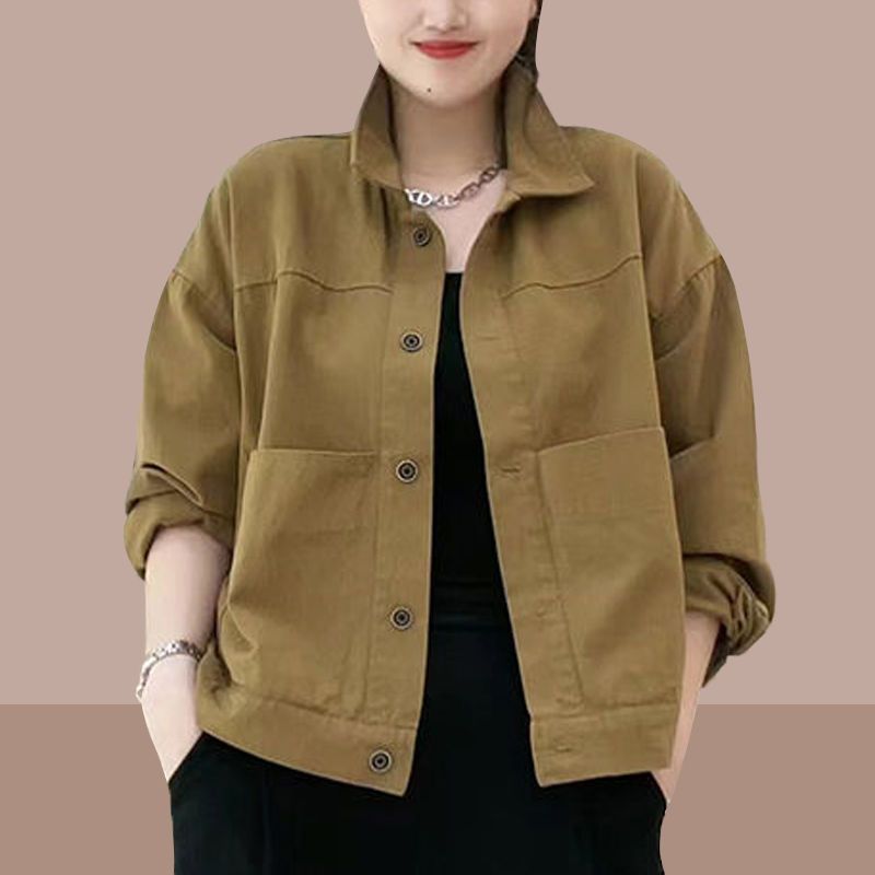 Pure cotton 2023 spring and autumn new Korean version of solid color fashion all-match loose age-reducing coat female casual simple top
