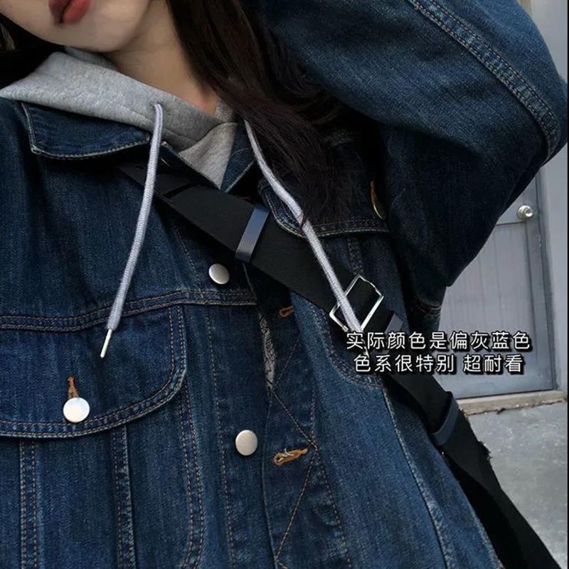  new retro dark blue denim jacket women's spring and autumn trendy ins Korean version loose design feeling niche