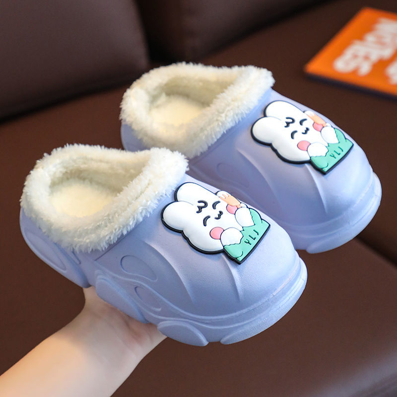 Children's waterproof cotton slippers autumn and winter boys and girls indoor anti-slip plus velvet thick bottom warm baby soft bottom outerwear cotton shoes