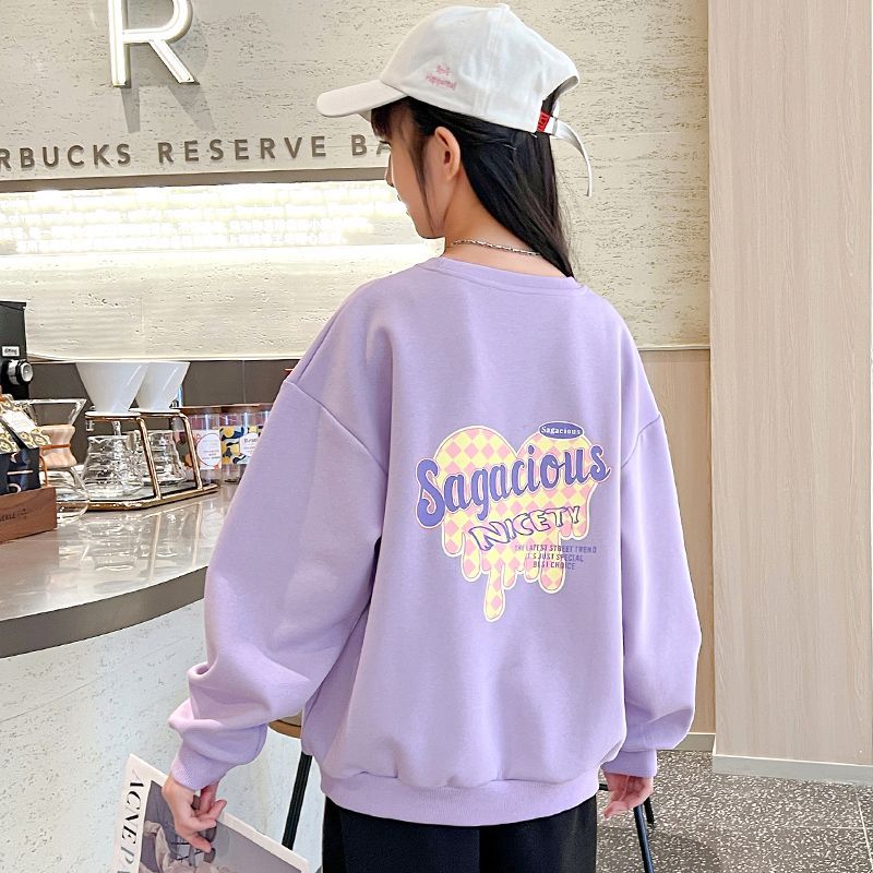 女童春裝衛衣2023年新款女孩春季紫色衣服兒童長袖百搭上衣ins潮