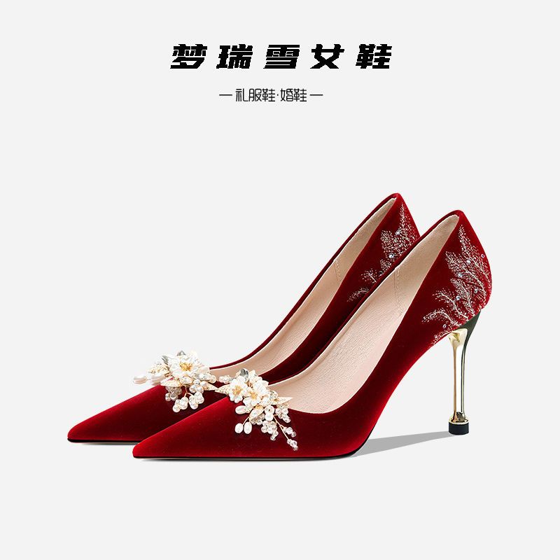 紅色婚鞋女2023年新款中式秀禾服新娘鞋結婚高級感不累腳高跟鞋女