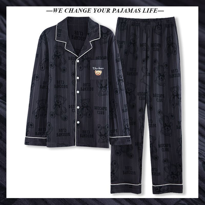 100% pure cotton men's pajamas spring and autumn long-sleeved men's summer style thickened XL cotton home service suit
