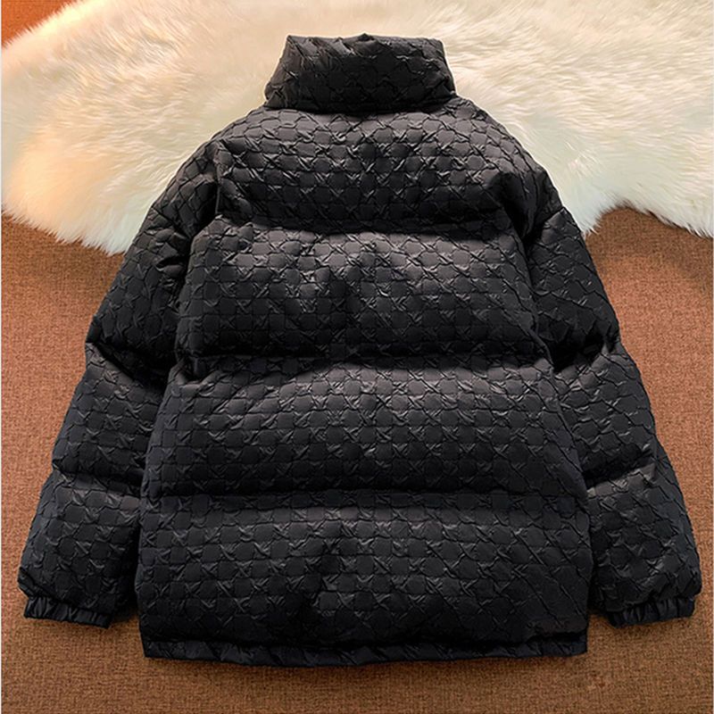 Waffle short stand collar cotton coat women's 2022 winter new casual loose warm thickened student bread clothing