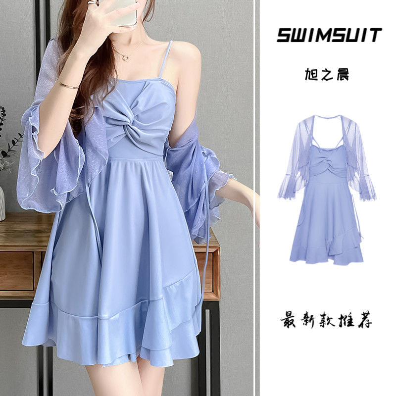 2023 new one-piece summer skirt swimsuit for women, high-end, Internet celebrity, pure lust style, slimming, belly covering, conservative large size hot spring