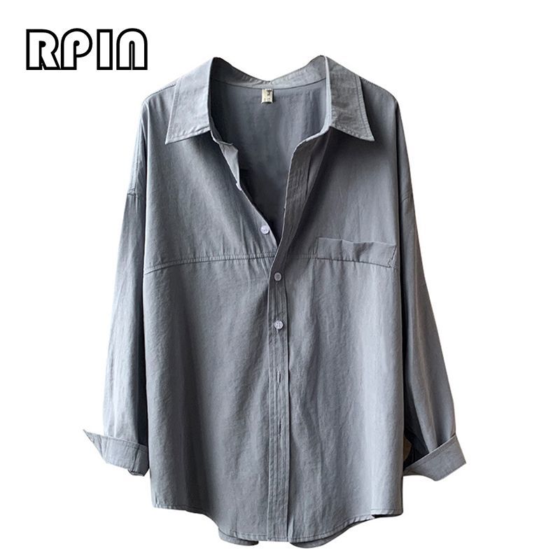 RPIN大码300斤chic蓝色长袖衬衫秋季新款气质高级感宽松上衣女潮