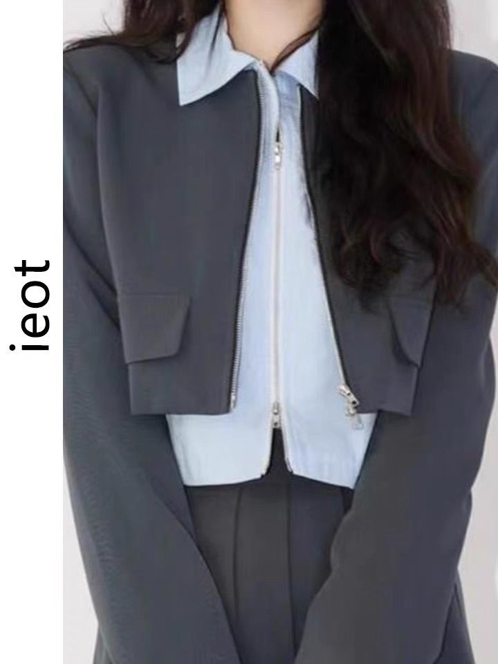 Covering the flesh and showing thin chic suit dress 2022 new French style light cooked style three-piece suit niche gray skirt
