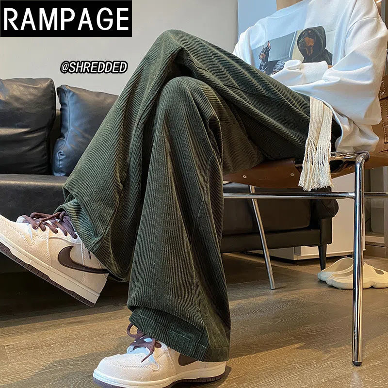 RAMPAGE燈芯絨褲子男ins百搭復古直筒褲秋季潮牌痞帥高街運動衛褲