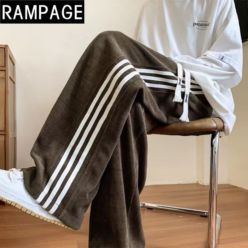 RAMPAGE燈芯絨褲子男秋季潮牌高街衛褲垂感闊腿寬鬆條絨休閒褲潮