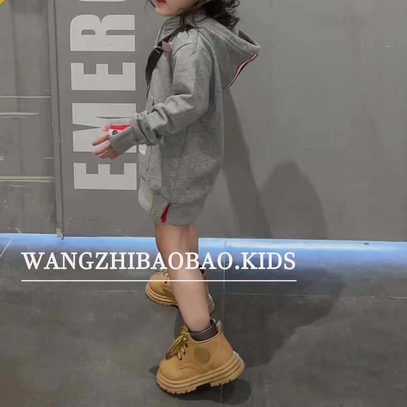 Girls gray pullover hooded sweater loose mid-length college style loose top spring and autumn children's thin section baby