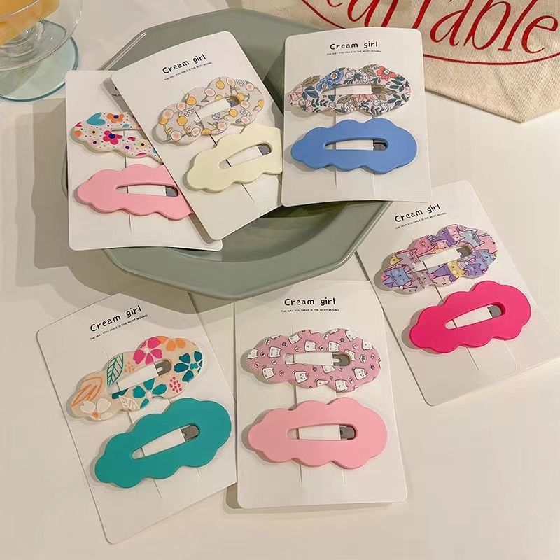 网红糖果色磨砂波浪夹少女可爱刘海夹侧边云朵夹韩版印花碎发bb夹【6月27日发完】