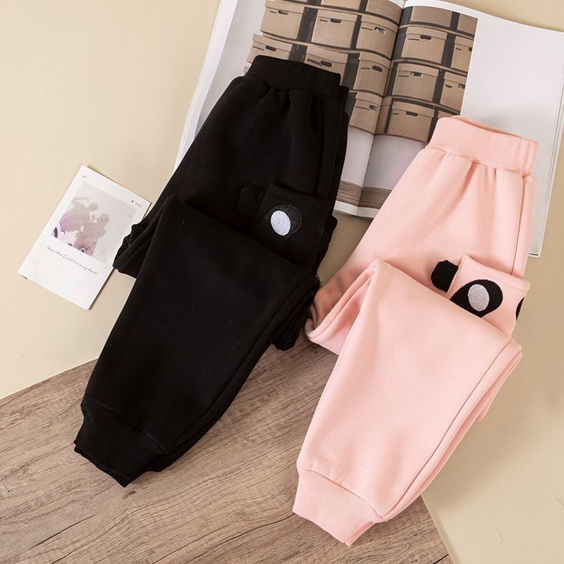 Girls' trousers autumn and winter outerwear boy's autumn clothing children's sports pants winter baby plus velvet thickened trousers trousers